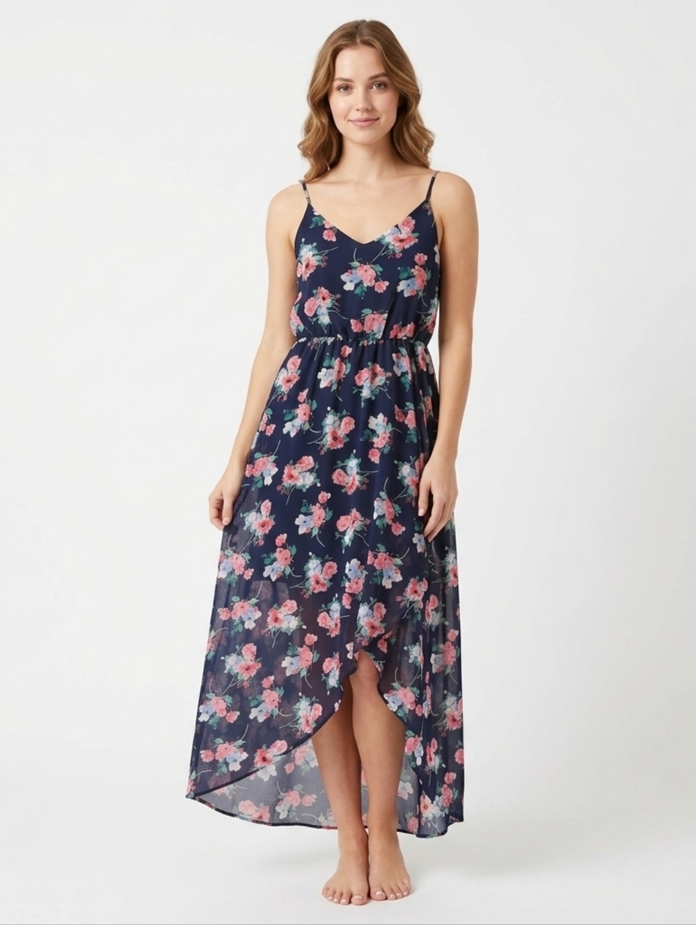 Sienna Sky Navy Floral Maxi Dress with Pink Flowers